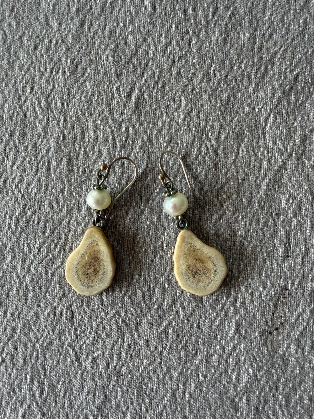 Pearl and Ivory Teardrop Antler Dangle Earrings - Cream and White